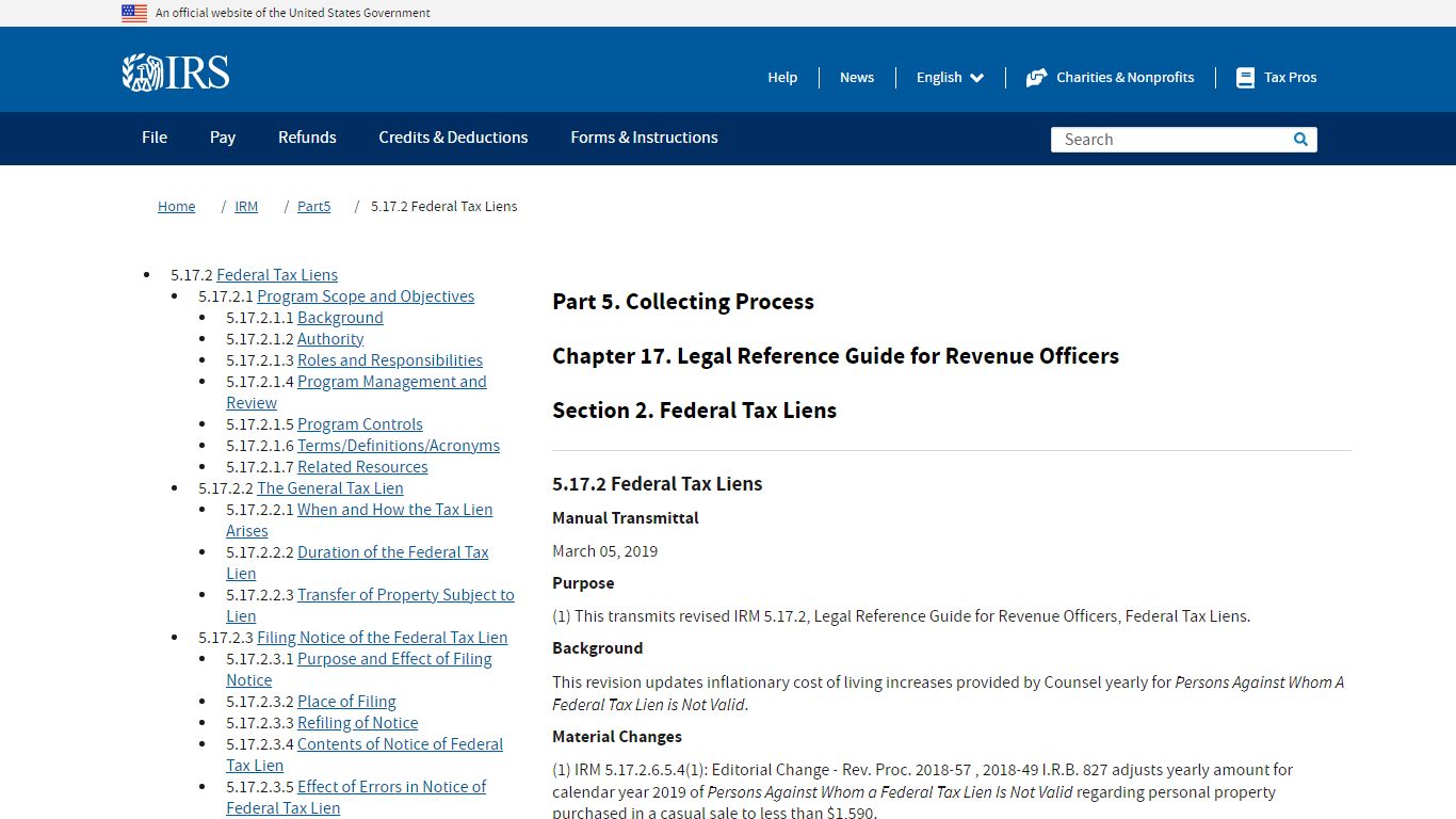5.17.2 Federal Tax Liens | Internal Revenue Service - IRS tax forms
